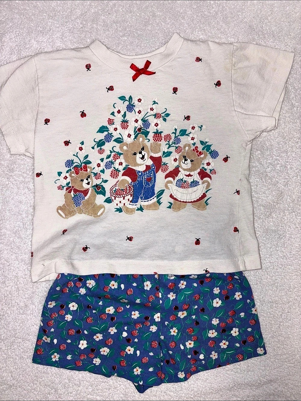 Spumoni vintage ladybug berries bears Cotton Floral Matching Set girls 3t